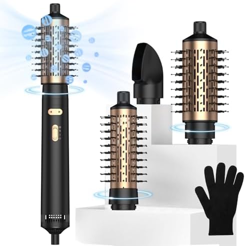 Blow Dryer Brush,3 in 1 Rotating Hair Dryer Brush Spinning with Detachable Brush(2" & 1.5"),3 Heats and 2 Speeds Rotating Hot Air Brush for Curl,Straight