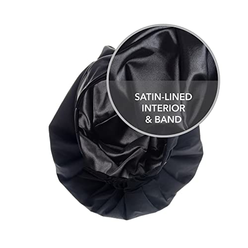 Hairbrella Luxurious Satin-Lined Adjustable Shower Cap For Women, 100% Waterproof, Reusable, Washable, Breathable, No Plastic (Black)