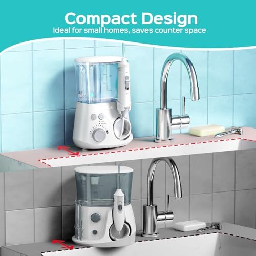 COSLUS Professional Water Flosser for Teeth: 2 Modes & 12 Pressure Settings Electric Dental Pick for Orthodontic, Braces, Sensitive Gums - Home Use, 5 Jet Tips for Multiple Users, Family, White, E2