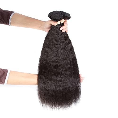 Kinky Straight Bundles, Kerriana 20 22 24 Inch Human Hair Bundles 100% Unprocessed Brazilian 3 bundles For Black Women Natural Black Color
