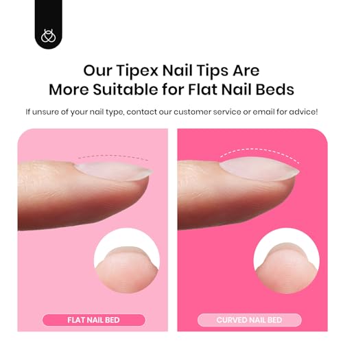 Beetles Tipex Instant Apex Nail Tips Kit, Coffin Long 224Pcs 16 Sizes Pre-Building & Pre-Etched Thicker Acrylic Nails False Nail Extension with Tipex Nail Glue Mini Nail Lamp