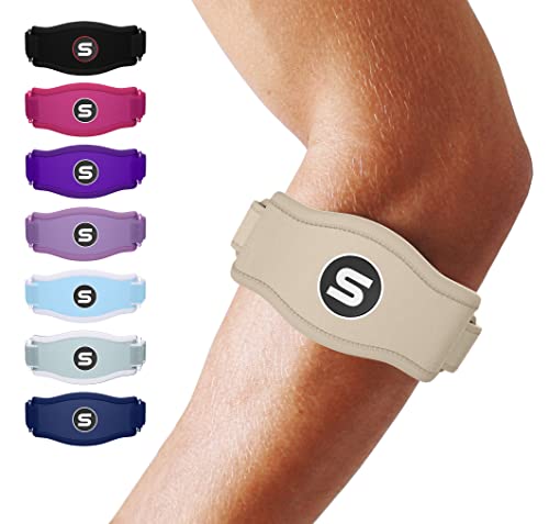 Sleeve Stars Tennis Elbow Brace for Men & Women, Tendonitis Elbow Brace & Strap Golfers Elbow Brace Counterforce Band for Tendon Pain Relief & Support for Forearm w/ 3 Straps Fits 9-23" (Pair/Dark Purple)