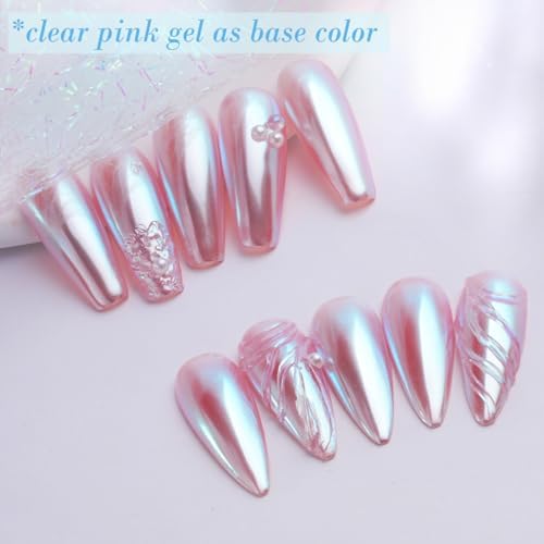 Pretty Diva Moonlight Chrome Nail Powder, Glossy Aurora Mermaid Unicorn Chrome Powder for Nails, Iridescent Unichrome Nail Art Glitter Decoration for Home DIY Salon Manicure Pigment