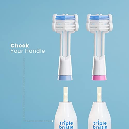 Triple Bristle Replacement Brush Head Refills | Innovative 3 Sided Head Design | Compatible with Triple Bristle Brand Sonic Toothbrush | Color Changing Indicator Bristles | 4 Pack (2 Pink + 2 Blue)