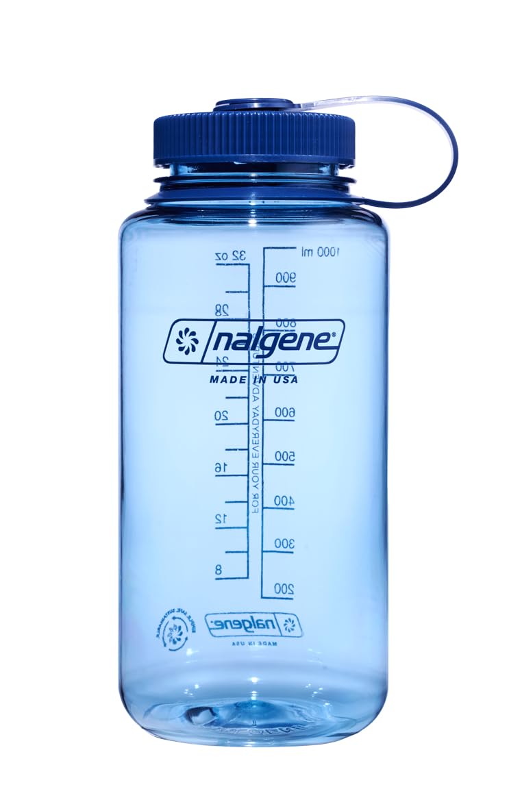 Nalgene Water Bottle - Lightweight Sustain Tritan BPA-Free Shatterproof Bottle for Backpacking, Hiking, Gym, 32 OZ, Wide Mouth, Baby Blue