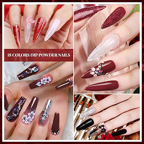 Morovan Dip Powder Nail Kit: Starter Kit 54pcs Nails Dipping Powder Set 18 Colors with Electric Nail Drill