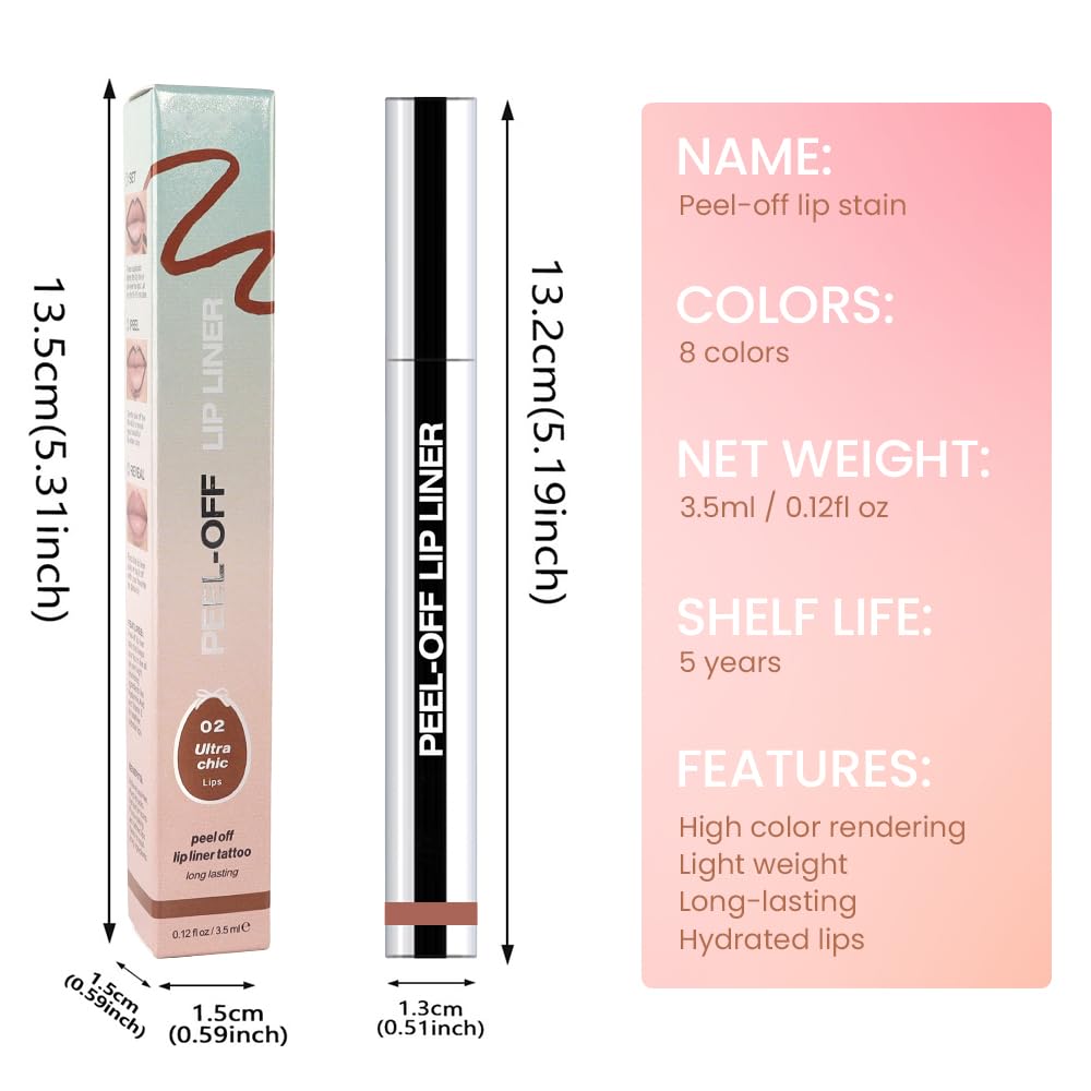 Peel Off Matte Liquid Lip Gloss Stain-Lip Liner with Tweezer, Brown Peel Off Lip Stain, Long Lasting & Waterproof Lipstick Tattoo, Transfer-Proof Lip Gloss for All Skin Types (02#, 1Pcs)