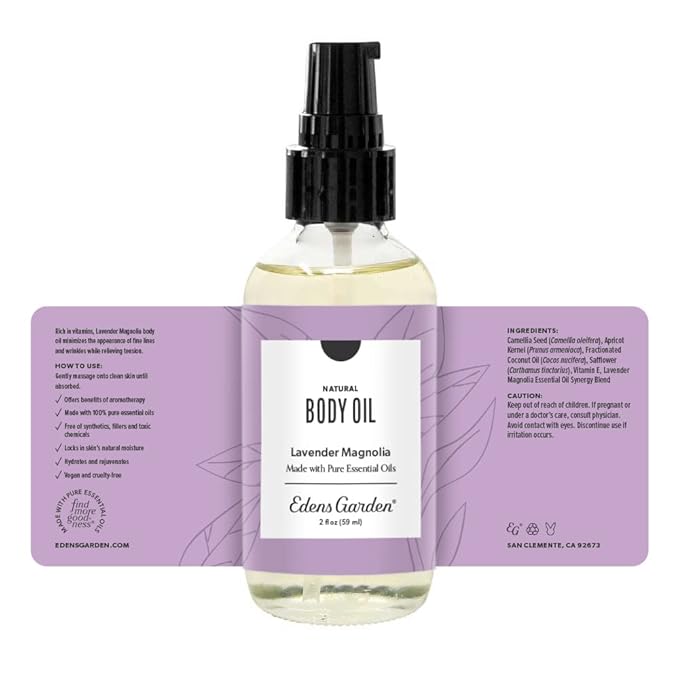 Edens Garden Lavender Magnolia Body & Bath Oil – Feminine Floral Blend with Pure Essential Oils & Vitamin E for Moisturizing Dry Skin – After Shower Scented Oil for Women’s Skin Care, 2 fl oz (59 ml)