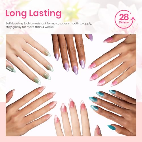 Beetles Cat Eye Gel Nail Polish Set, 6 Colors Pastel Shimmer Glitter Gel Polish Kit Soak Off LED UV Curing Requires Pink Red Blue Orange Green Purple Velvet Gel with Magnet Gift for Women
