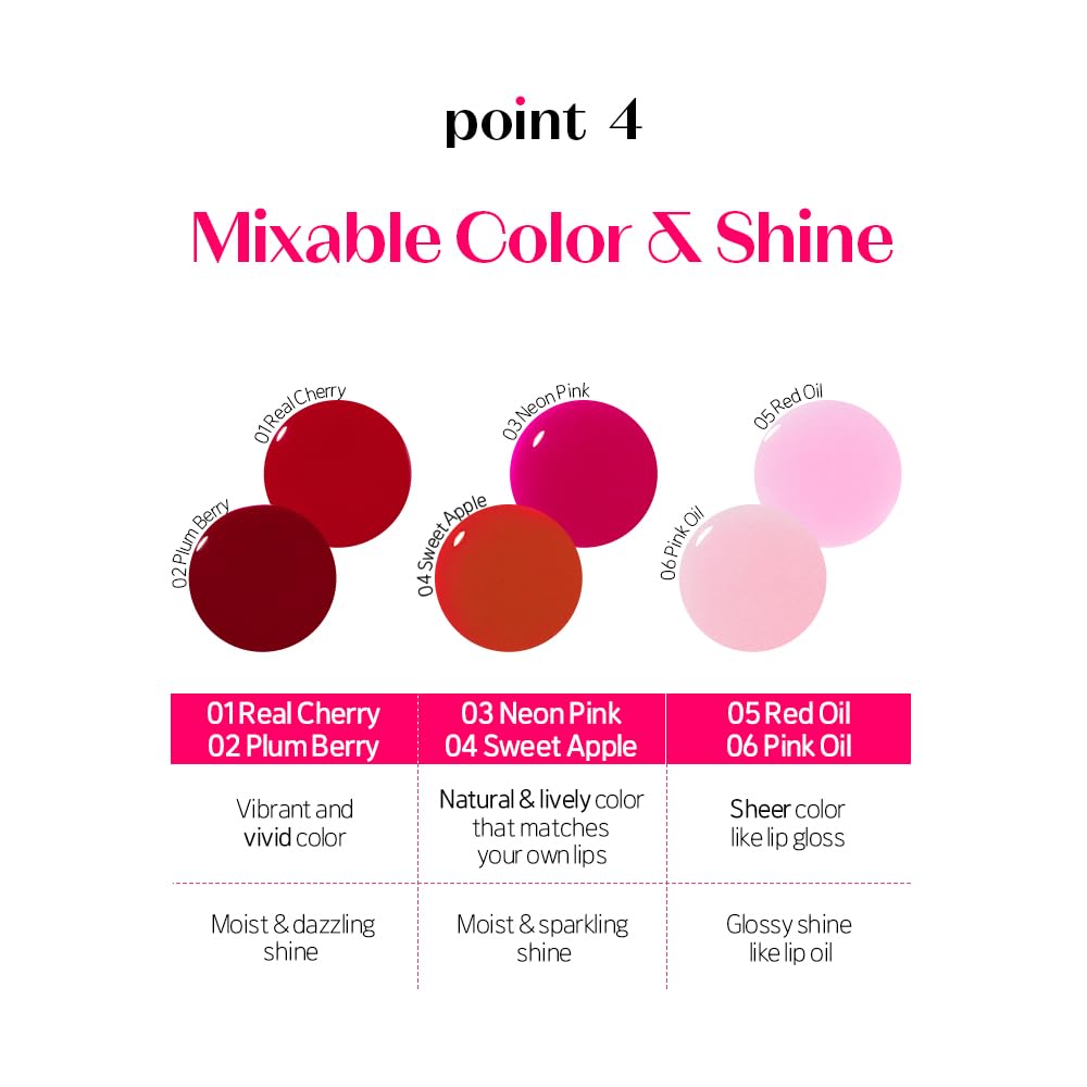 ETUDE Dear Darling Oil Tint #5 Red Oil 4.2g | High Moisturizing and Strong Hydrating Lip Oil/Lip Gloss | Smooth and Moist Lips | Non-Sticky Lip Oil Tint For Dry Lips | K-beauty