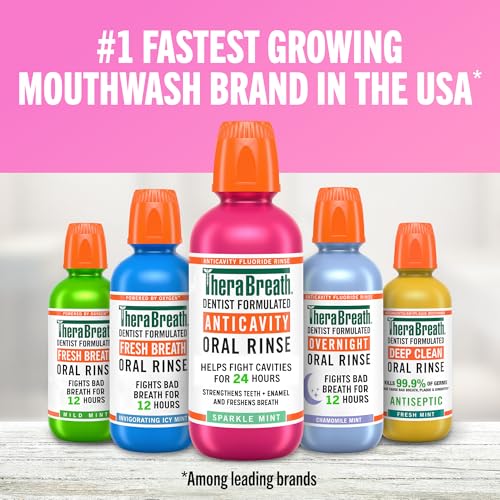 TheraBreath Anticavity Fluoride Mouthwash, Sparkle Mint, Dentist Formulated, 16 Fl Oz (2-Pack).