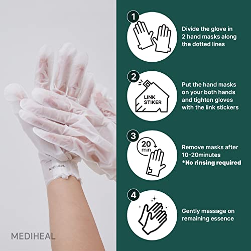 Mediheal Derma Layer Hand Mask (5 Packs) for Dry, Cracked, Roughfnessm Dullness, Damaged Skin Care with Hyaluronic Acid 3 Layers Structure