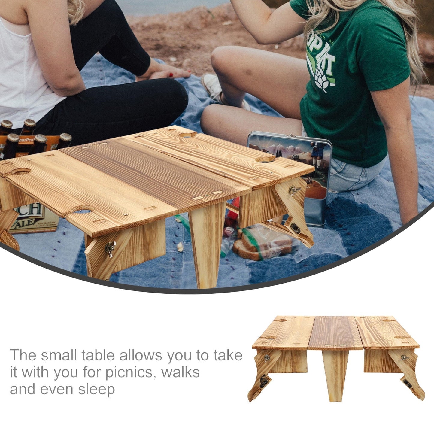 Raindrops 1Set Folding Picnic Basket Table Light Brown Rectangular for Outdoor Activities with Wood and Plastic