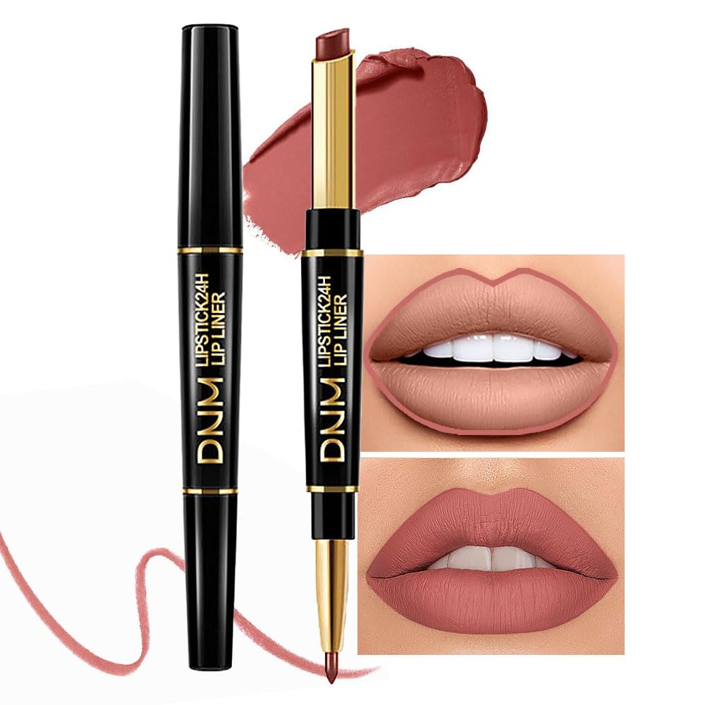 Kaely 2in1 Chestnut Antique Rose Lip Liner & Lipstick Set Kit for Women, DNM Matte Lips Kit with Lip Liner Lip Stains Long Lasting Waterproof 24 Hour Lipstick and Lip Liners Combo Lipliners Pencil 04