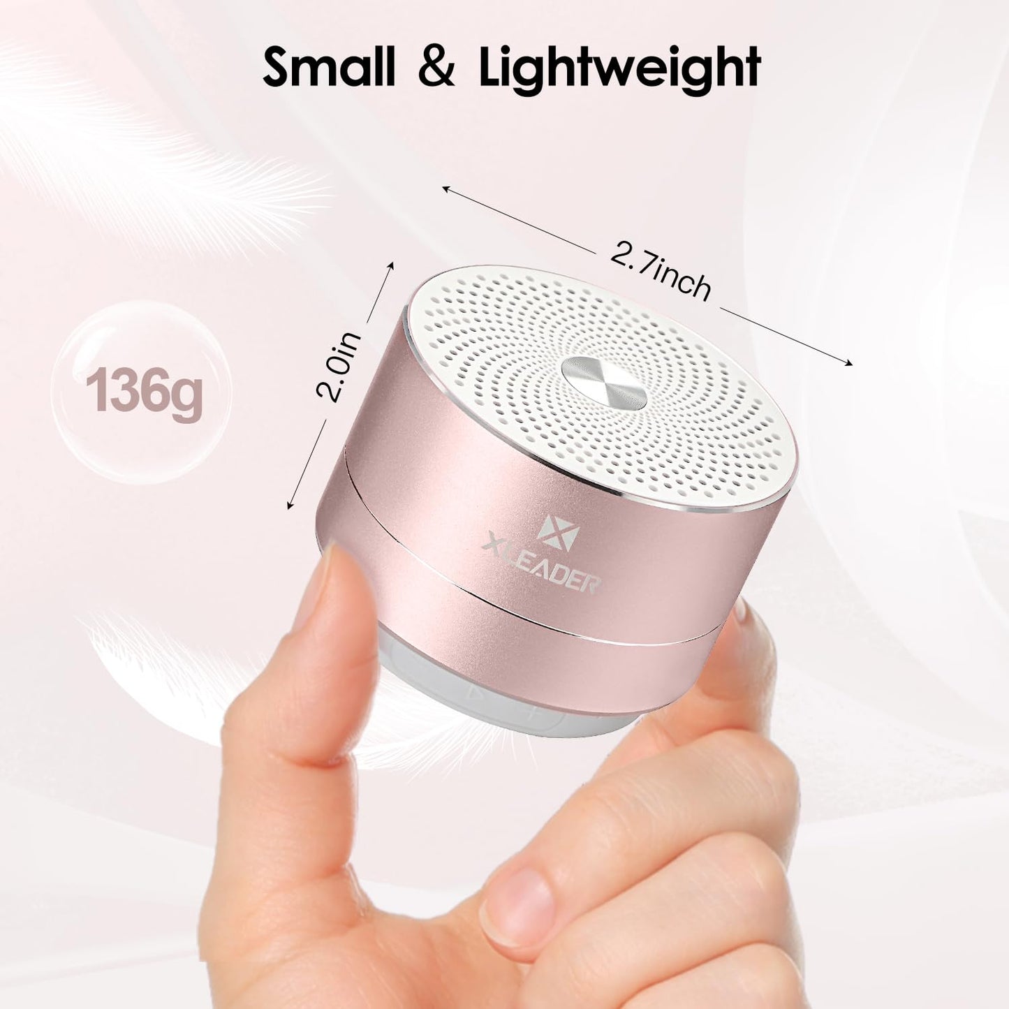 XLEADER Mini Bluetooth Shower Speaker, IPX6 Waterproof Speaker, with RGB Lights, Mic, Portable Silicone Lanyard, Suction Cup, Clear Sound&Rich Bass, 12h Playtime, Small Pink Gifts for Girls Women