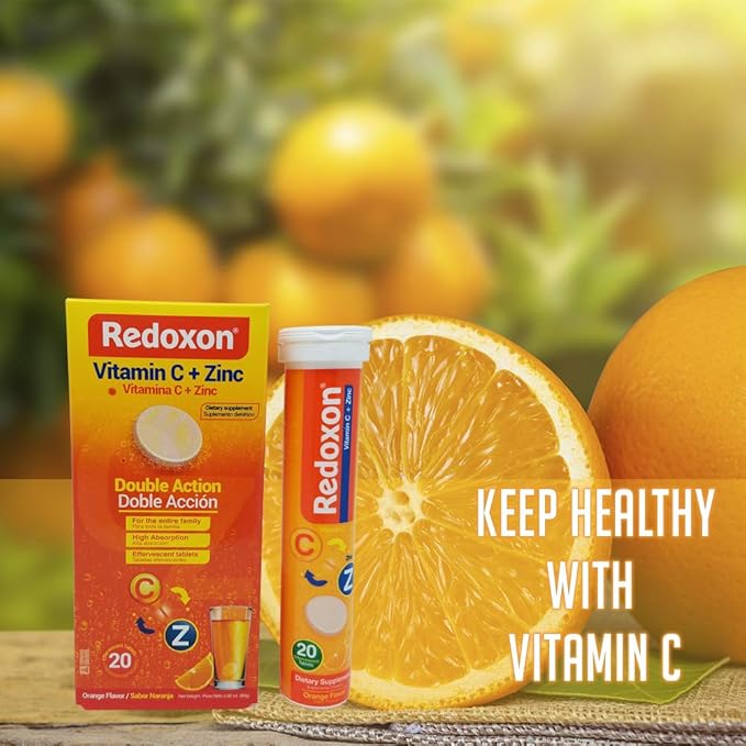 Redoxon Vitamin C Tablets | Orange Flavor, Effervescent Double Action Supplement of Vitamin C and Zinc for Immune System Support, Healthier Lifestyle, and More Energy; 3-Pack of 20 Tablets