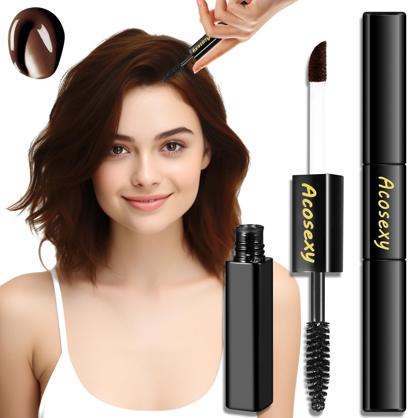 New Cover Touch Up Gray Brush-in Wand,Quick Cover Root Touch Up Rescue, Mascara Natural Water-Resistant Temporary Gray Concealer Cover Up Brush for Hair Mustache & Beard (Dark Brown, 1 Pack)
