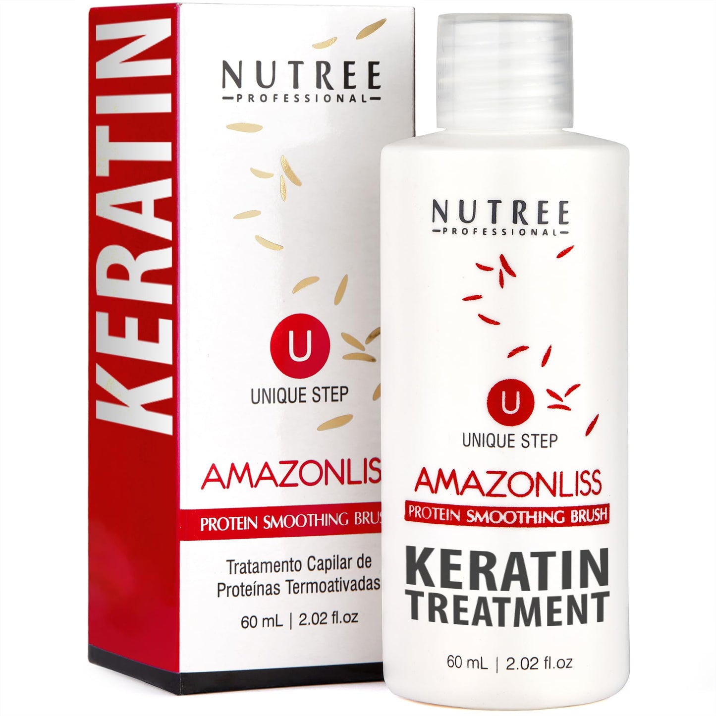 Amazonliss Brazilian Keratin Smoothing Treatment, Blowout Straightening System for Dry and Damaged Hair - One Step Protein Hair Treatment Formaldehyde Free,Eliminates Curls and Frizz(Keratin 2.02oz)
