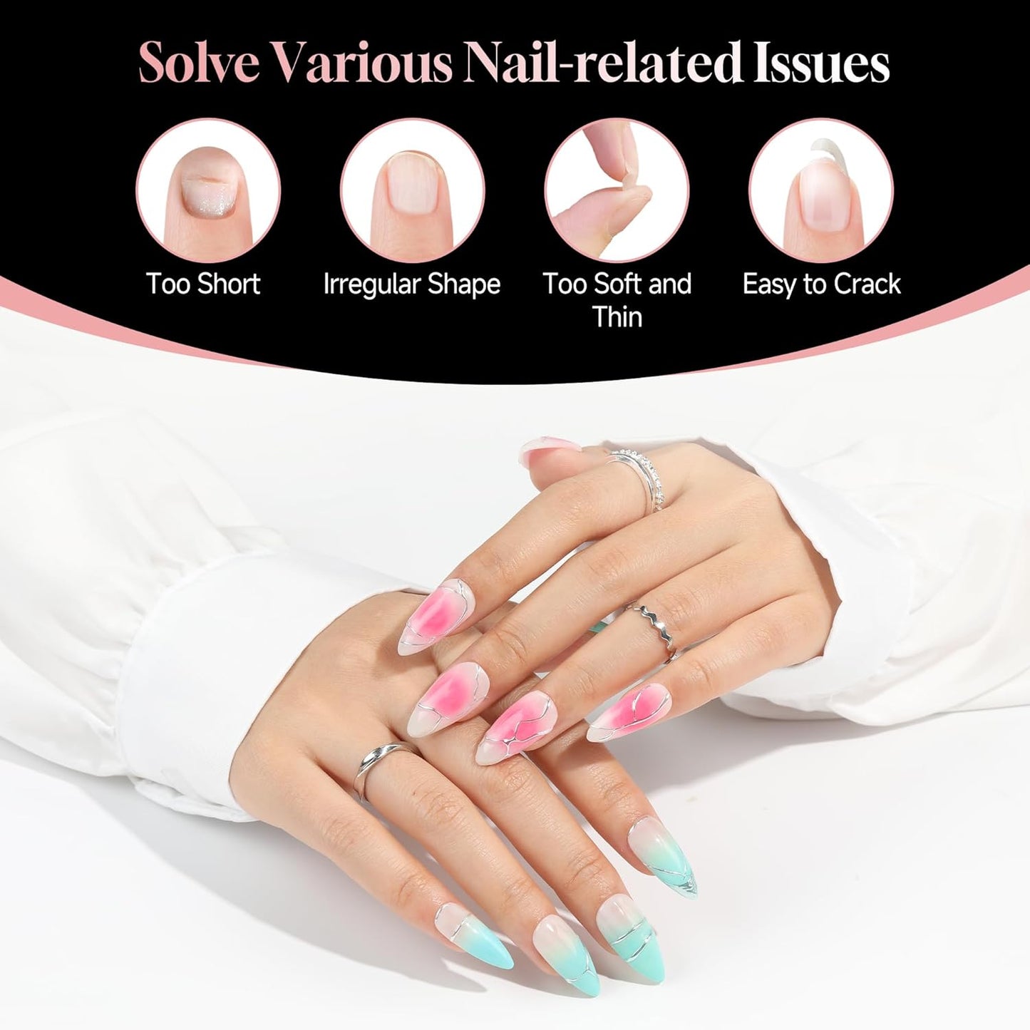 Medium Stiletto Nail Tips: 240 Pcs Full Cover Almond Shape False Nail Acrylic Soft Gel Nails Tips Clear Stiletto Press on Tips Pre-buffed for Nail Art Extension Salon Home DIY 12 Sizes