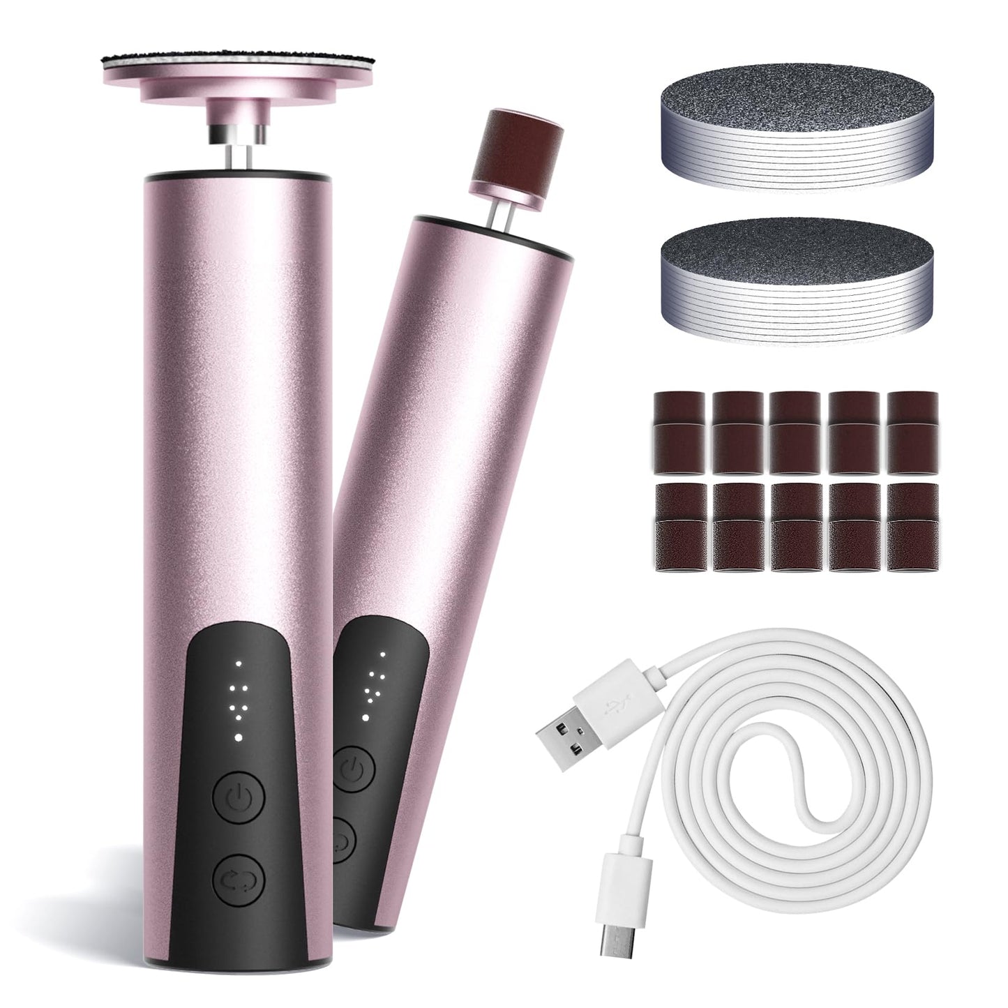 krofaue Electric Callus Remover for Feet - Rechargeable Electric Foot File 2 in 1 Professional Pedicure Kit with Replaceable Nail Drill Bit 6 Adjustable Speeds Foot Callus Remover for Dead Skin Pink