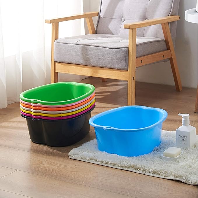 Foot Soaking Bath Basin: Plastic Foot Spa Basin for Soaking Feet - Foot Soaking Tub with Massage Dots - Roomy Foot Soak Bucket for Water Spa and Foot Massage (White)