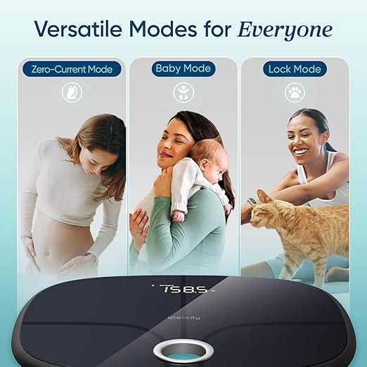 Etekcity Smart Rechargeable Scale for Body Weight, BMI, Fat, Muscle Mass, FSA HSA Eligible, Digital Bathroom Scale with 13 Metrics, Secret Mode, Bluetooth Connect to Free Apps, Stealth Black