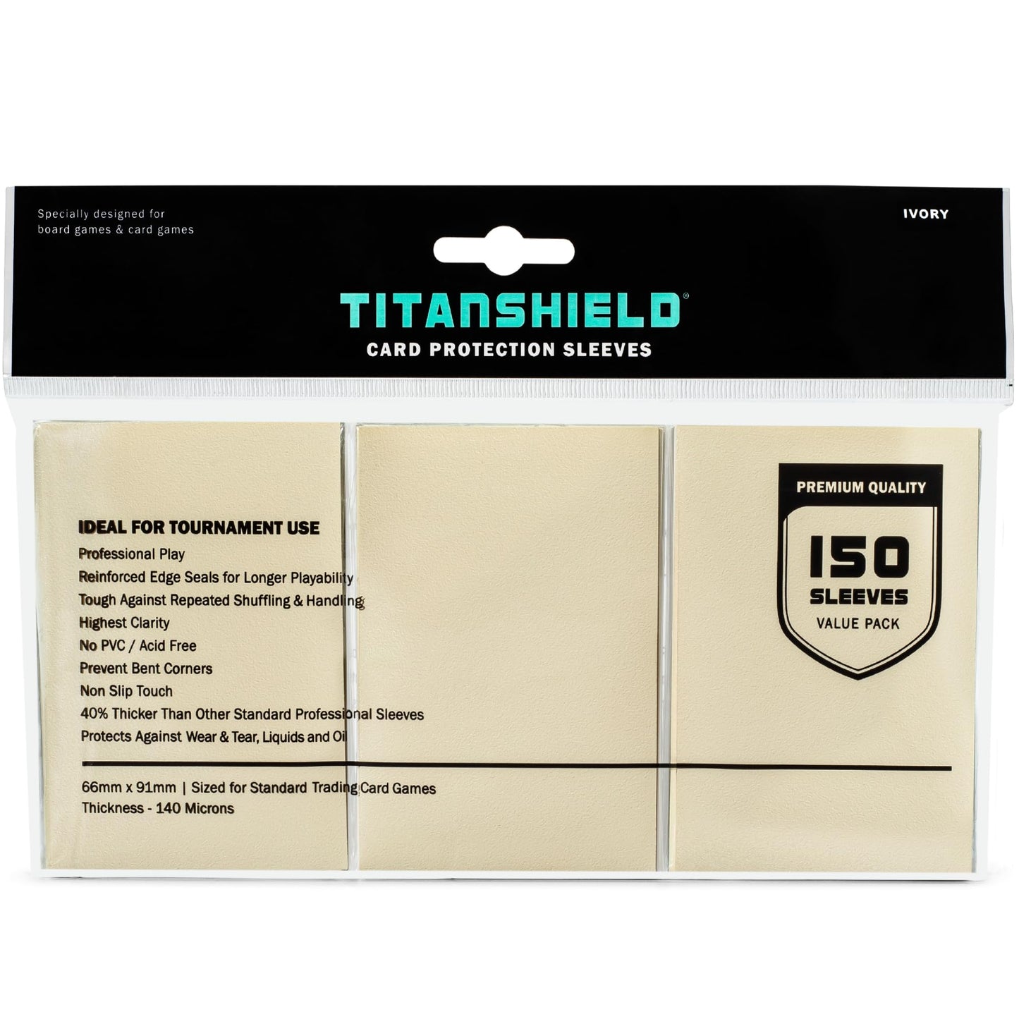 TitanShield Premium Ivory 150 Sleeves Standard Size Board Game Trading Card Sleeves Deck Protector for Magic The Gathering MTG, Baseball Collection, Dropmix
