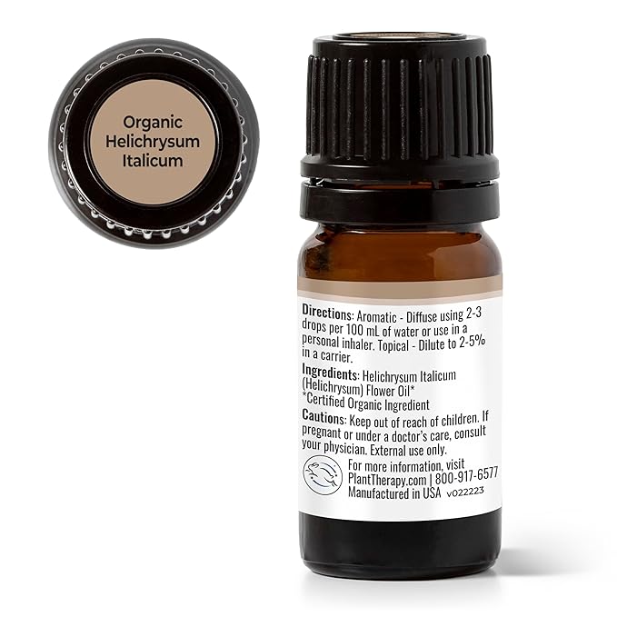 Plant Therapy Organic Helichrysum Italicum Essential Oil 100% Pure, USDA Certified Organic, Undiluted, Natural Aromatherapy, Therapeutic Grade 5 mL (1/6 oz)