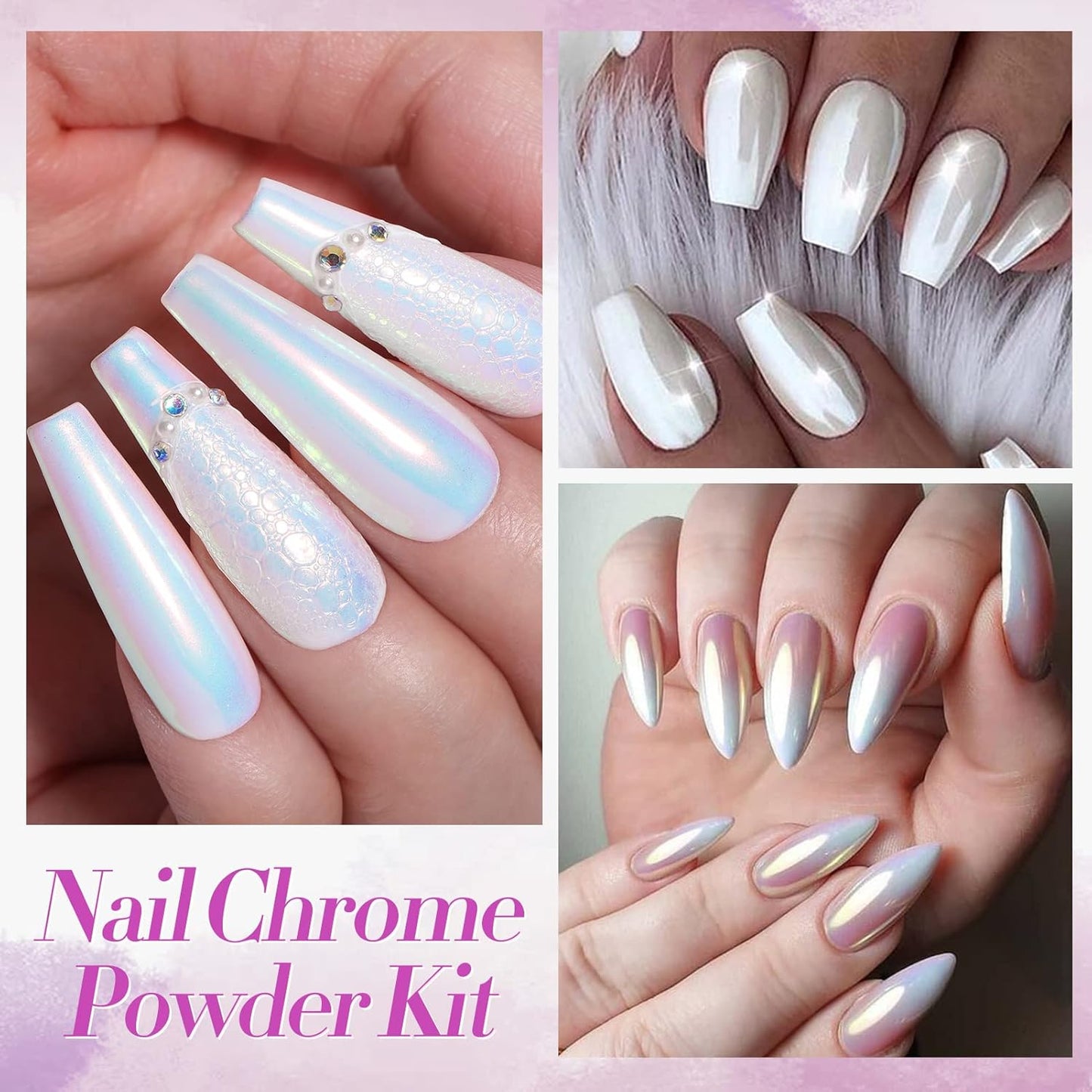 Born Pretty Chrome Powder Metallic Mirror Auroras Mermaid Pearl Pigment Powder Manicure Nail Art Decoration Sets 2 Boxes