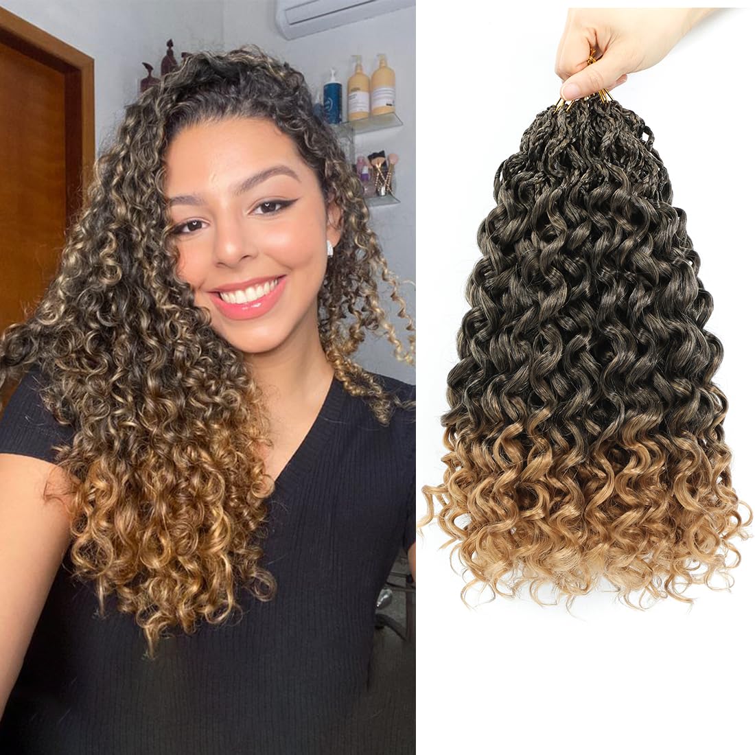 Pre looped Gogo Curl Crochet Hair 10 Inch 8 Packs Pre twisted Short Curly Crochet Hair for Black Women Ocean Wave Crochet Water Wave Deep Wave Braiding Hair (10 inch,1B/27)