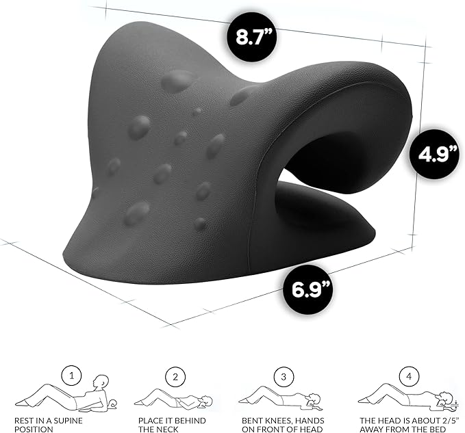 Neck Stretcher & Posture Corrector for Women and Men, FSA HSA Eligible, Cervical Traction for Spine Alignment, Adjustable Upper Back Brace & Elastic Support for Shoulder Back Pain Relief (Black)