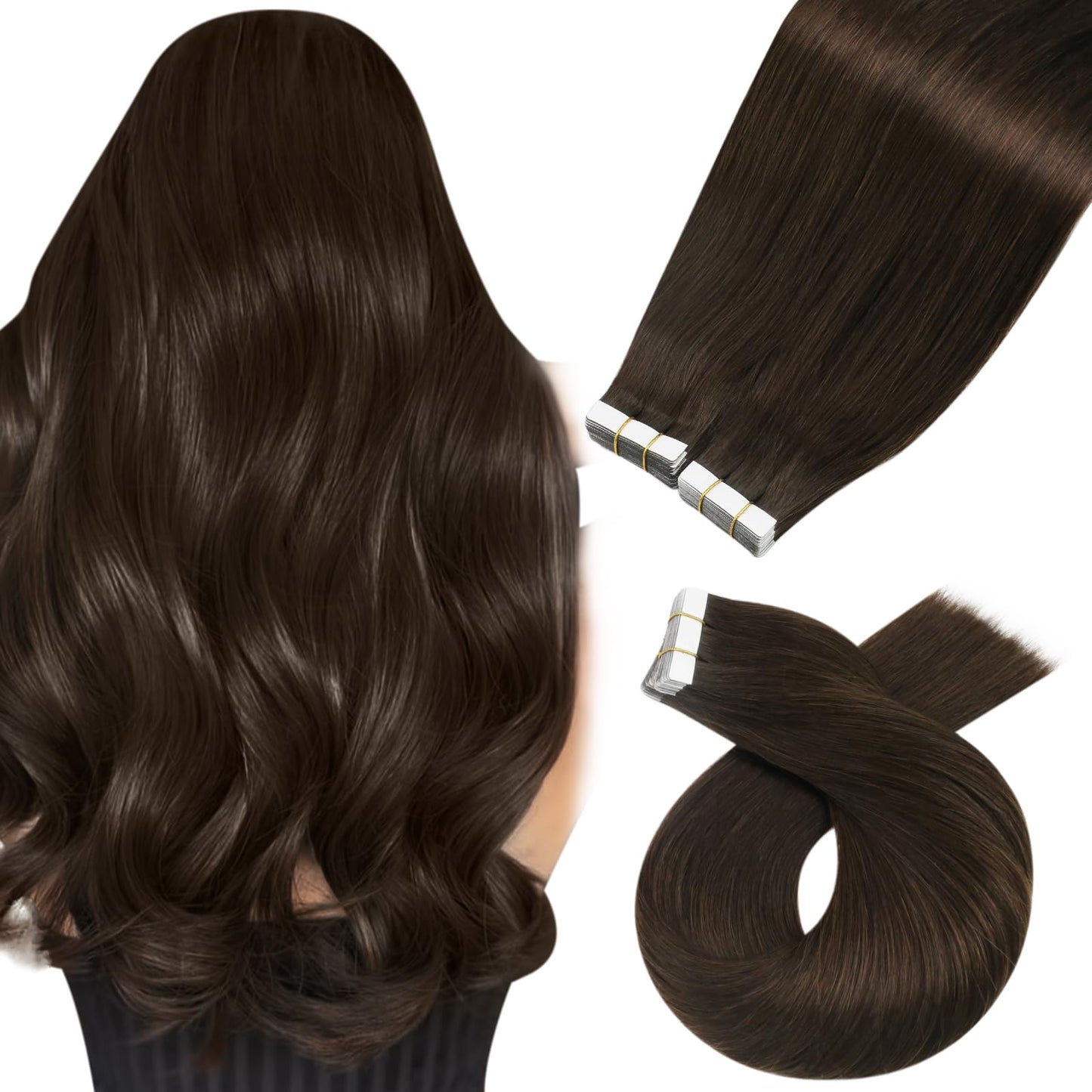 Moresoo Tape in Hair Extensions Human Hair 40 Pcs Brown Hair Extensions Real Human Hair Tape in Extensions 60G Tape in Remy Hair Extensions 10 Inch #4