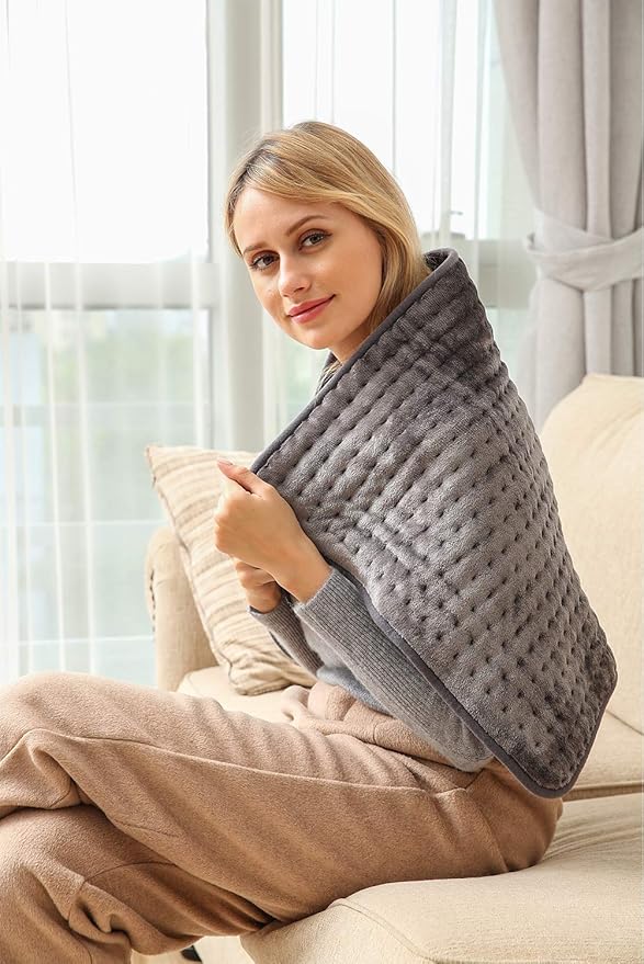 Ambershine 17''x33'' XXXL King Size Heating Pad with 12 Temperature Settings & 4 Auto-Off Countdown Timers, Pain Relief for Back/Neck/Shoulders/Abdomen/Legs, Christmas Gifts for mom dad (Dark Gray)