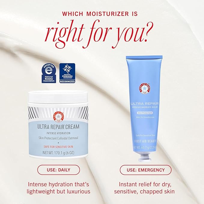 First Aid Beauty - Ultra Repair Cream, Intense Hydration Whipped Colloidal Oatmeal, Clinically Proven to Strengthen Skin Barrier & Help Relieve Eczema, Face & Body Moisturizer, 14oz Peppermint Twist