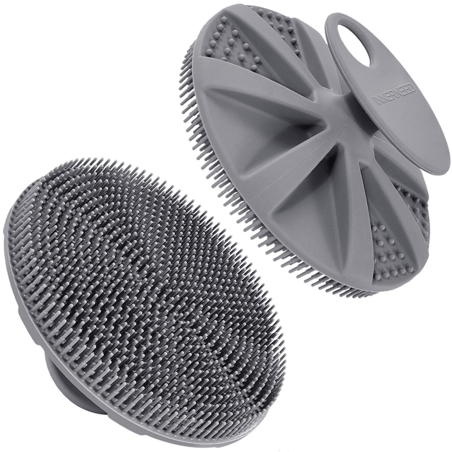 INNERNEED Food-Grade Soft Silicone Body Scrubber Shower Brush Handheld Cleansing Skin Brush, Gentle Exfoliating and Lather Well (Gray)
