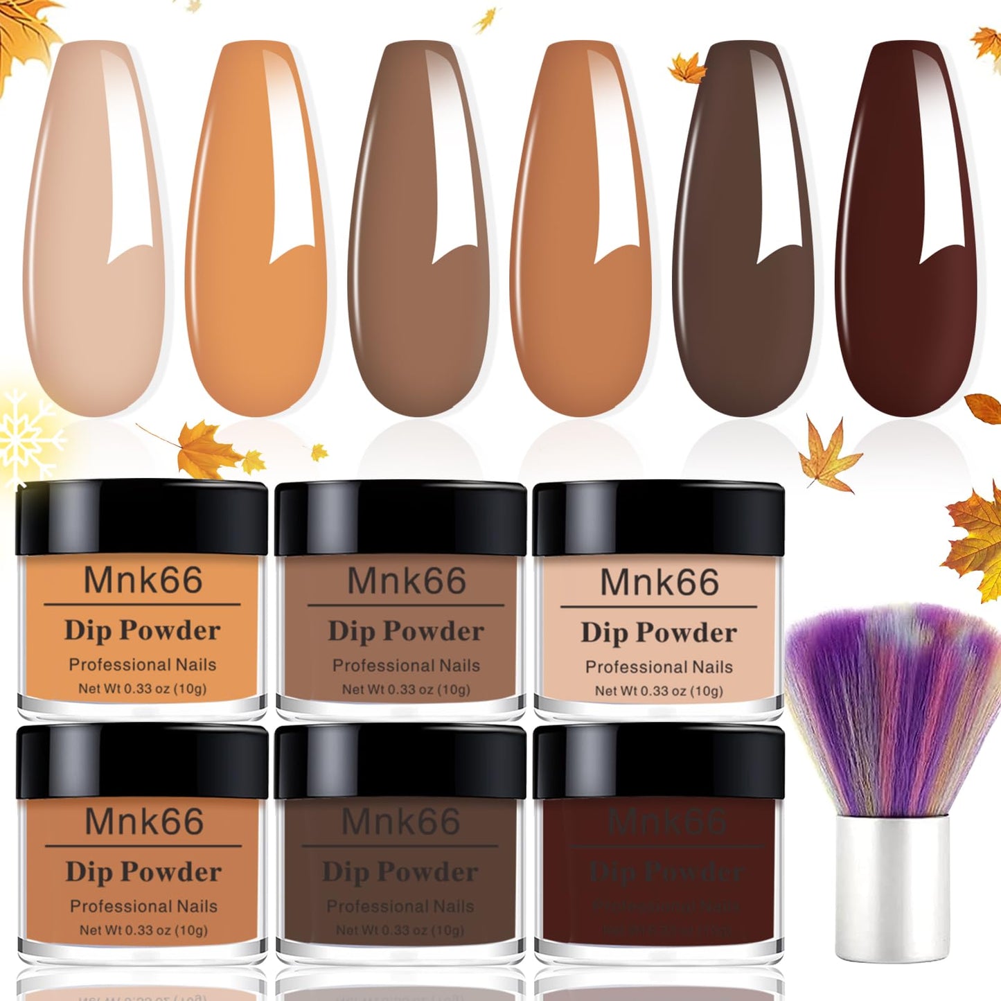 6 Colors Dip Powder Set, Nude Brown Dipping Powder Color Set, Glossy Nail Art Manicure DIY Salon Home Gift for Ladies (YYSDDPS-08-6PCS)