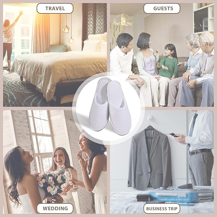 Anmerl 10 Pairs Spa Slippers for Women and Men, Universal Bulk Disposable Hotel Slippers, Non-Slip Washable Breathable Soft Comfortable House Slippers for Guest Wedding Party Travel
