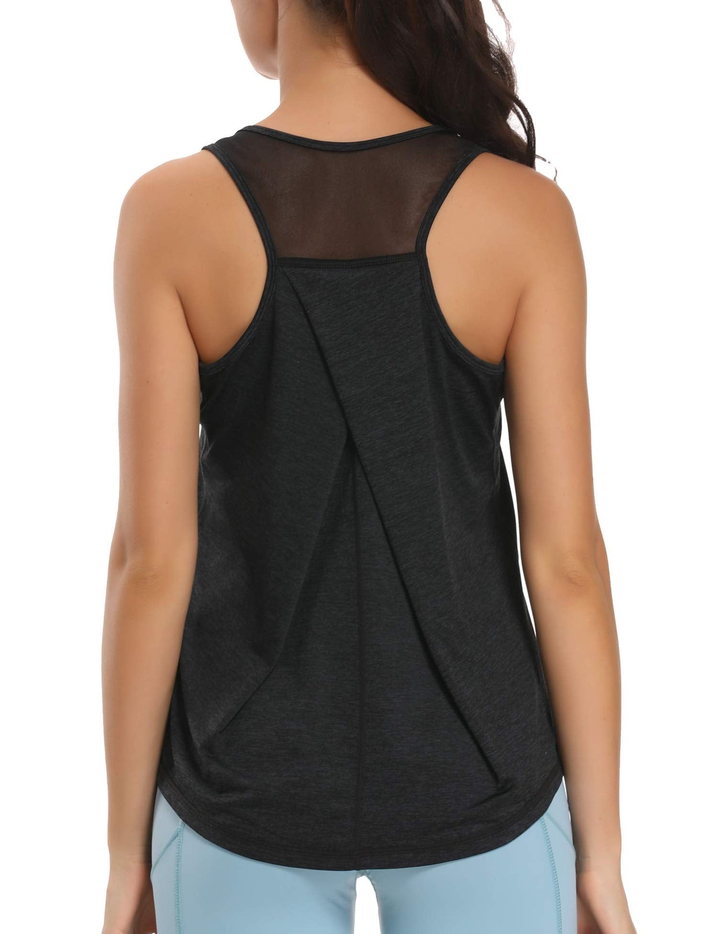 Aeuui Womens Workout Tops for Women Racerback Tank Tops Mesh Yoga Shirts Athletic Running Tank Tops Sleeveless Gym Clothes Dark Grey
