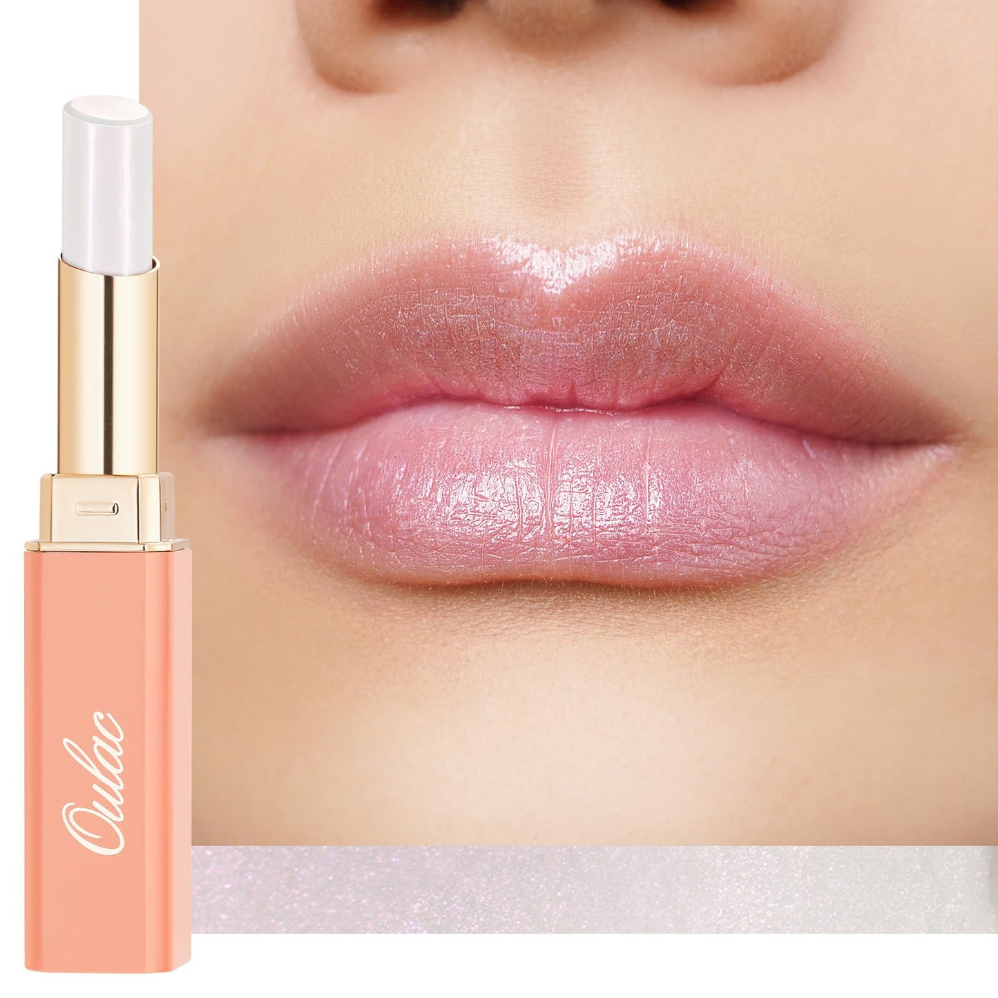 Oulac Moisturizing Shine Lipstick - Giltter Tinted Lip Balm Hydrating, Lip Plumper, Glossy Finish, Sheer Coverage with Pearlescent, Smooth for All Skin, Cracked and Chapped Lips, 2.2g/0.07oz (S03)