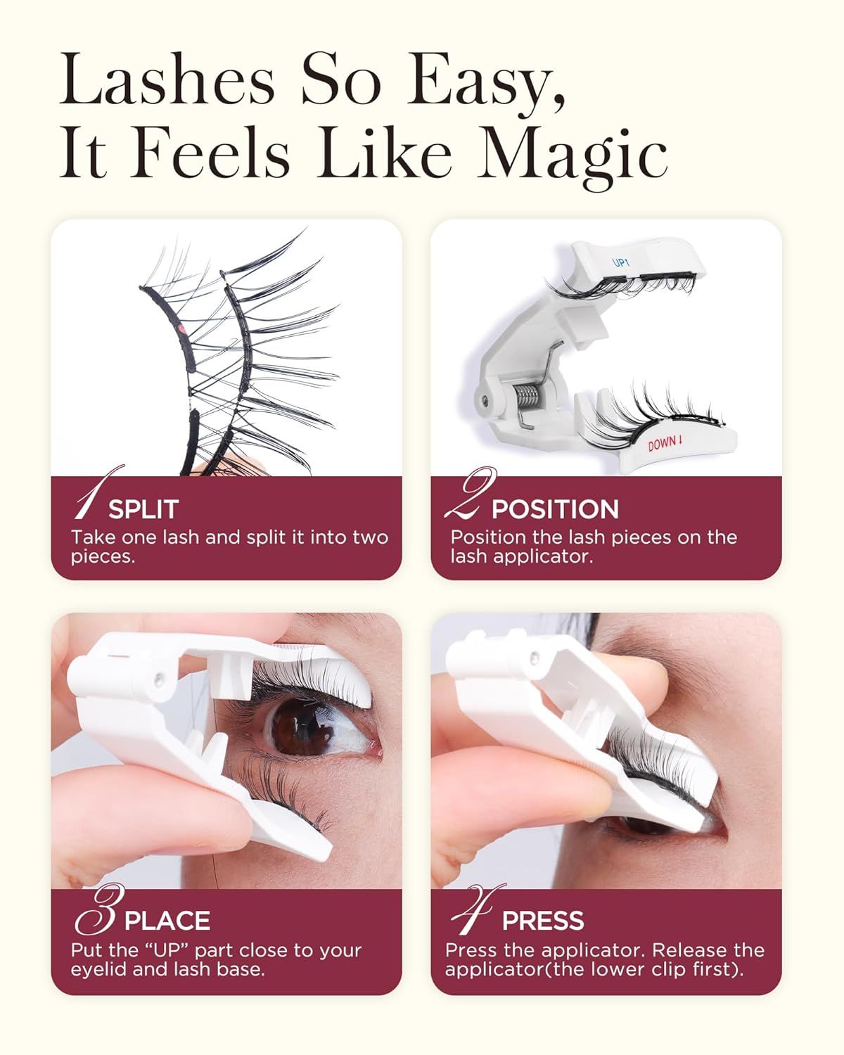 BEYELIAN Magnetic Eyelashes with Applicator, Soft Magnetic Lashes Natural Look Comfortable & Secure Fit Easy to Apply Reusable (1 Pairs, CS02)