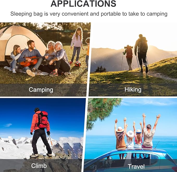 Camping Sleeping Bags for Adults Kids - 3-4 Seasons Warm & Cold Weather Backpacking Hiking XL Size Roomy Camping Gear Equipment for Couples Outdoor Car Family Travelling - Lightweight & Waterproof