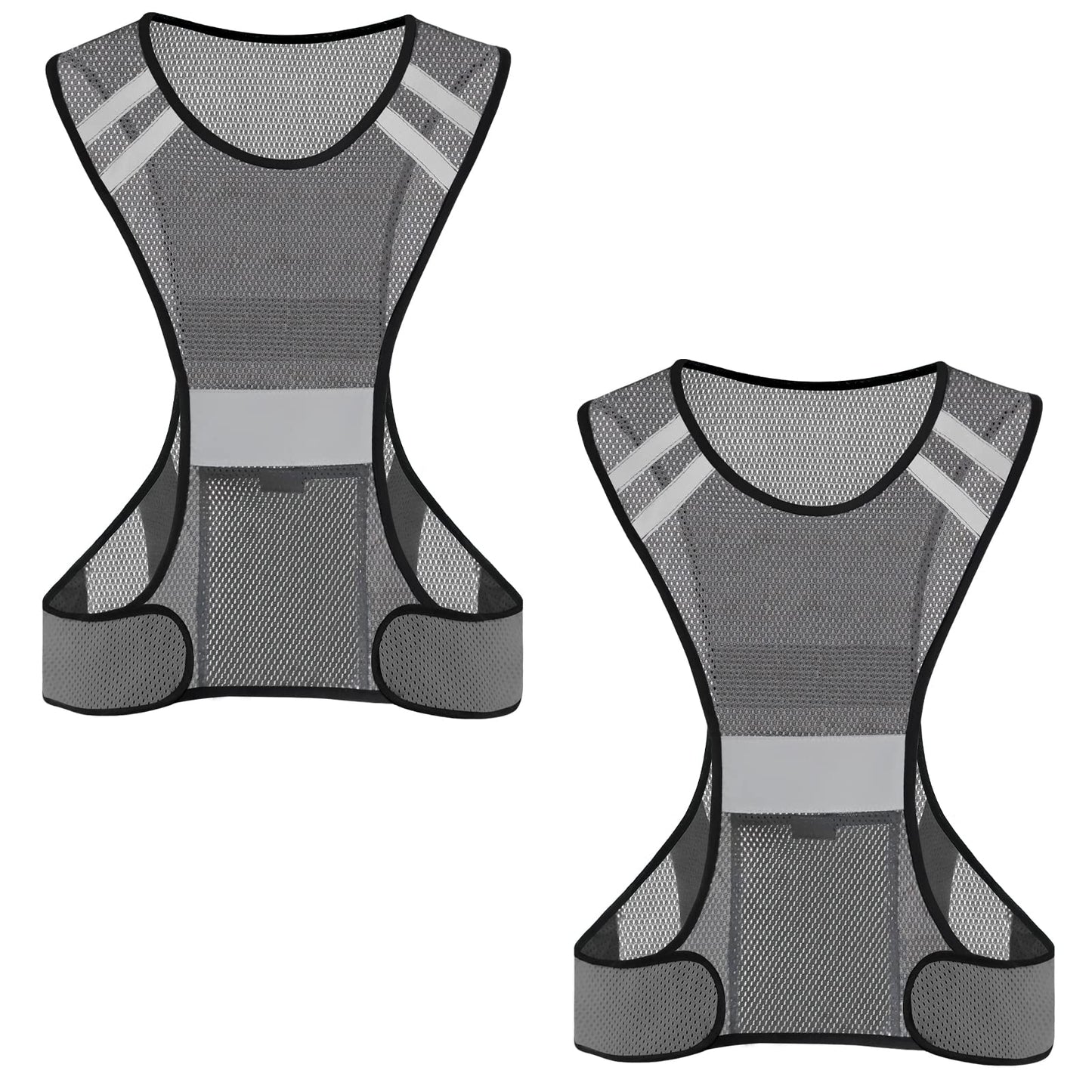 TCCFCCT Reflective Running Vest with Large Pocket, High Visibility Reflective Vest for Men Women, Lightweight Reflective Running Gear for Motorcycling, Cycling, Jogging, Night Walking, 2PCS, Grey