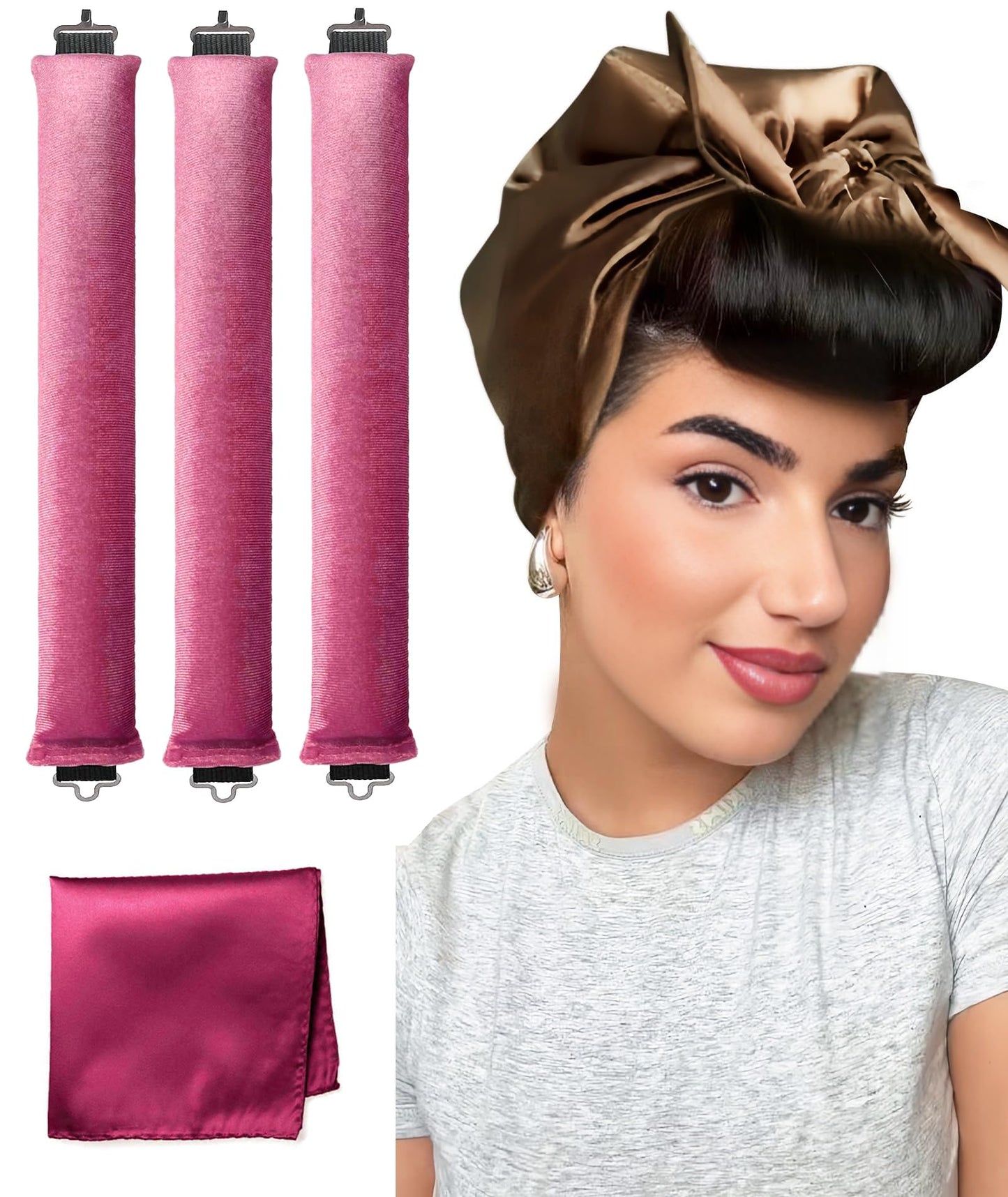 YOSHUYUKI Velvet Overnight Curls Heatless Hair Curler No Heat Satin Heatless Curling Rods Foam Sponge Hair Rollers for Short Long Hair to Sleep in Care Styling Tools - Pink