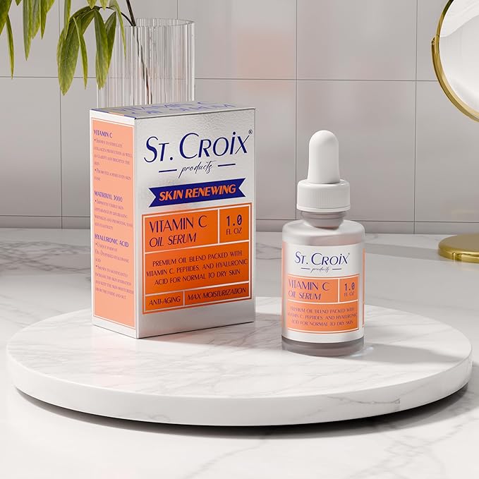 Vitamin C Face Oil Serum – 5% Oil-Soluble Vitamin C (THD Ascorbate) & Peptide Complex (Matrixyl 3000) – Hydrating with Squalane, Rosehip & Pomegranate – For Dry or Mature Skin– 1 fl oz