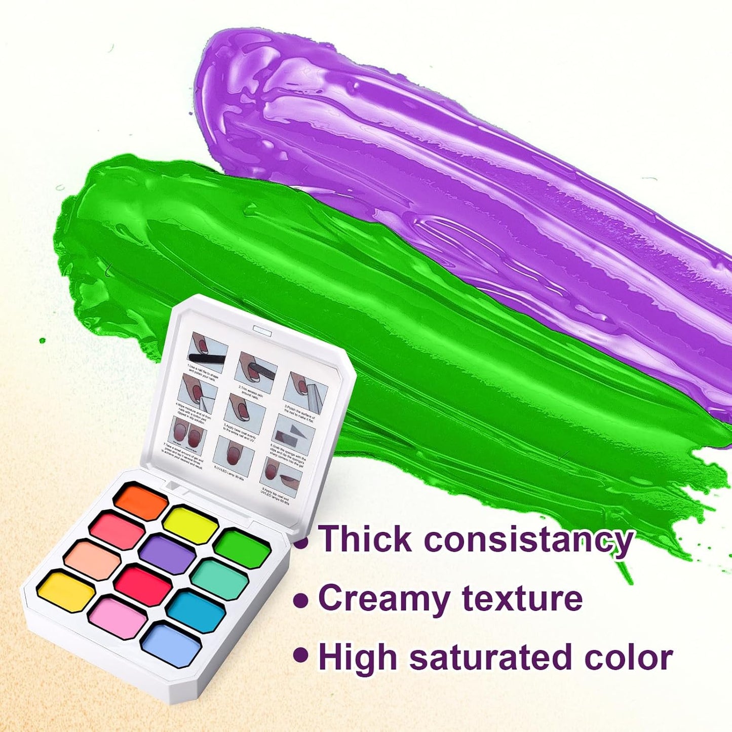 Gradient Painting Gel, 12 Bright Colors Ombre Gel Nail Polish for Pigment Pat Nails Aura Nails, French Manicure DIY Nail Art Long-lasting No-wipe Palette Chroma Carnival
