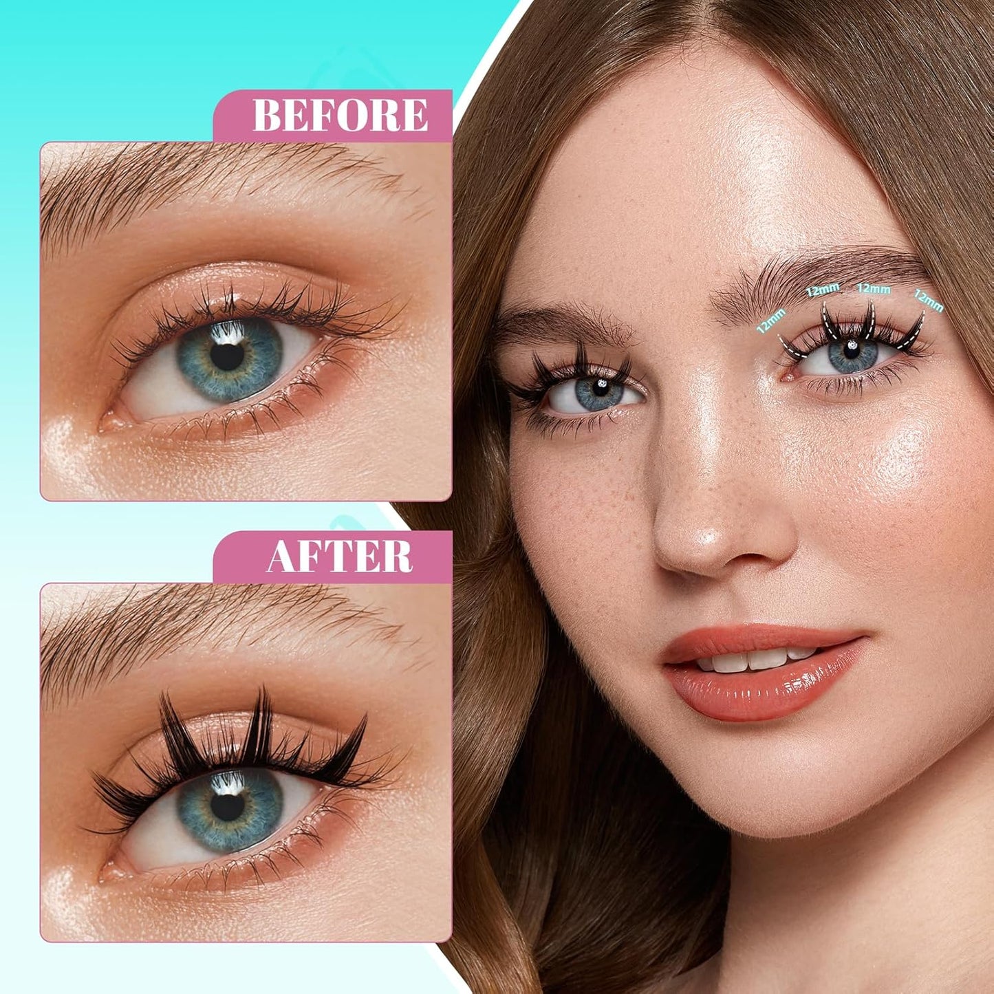 Manga Lash Clusters Wispy 128PCS Left & Right Volume Eyelash Extension,D Curl Wide Lash Band Lashes Cluster Eyelash Extensions Wet-Look Lashes Clusters(Daisy,D-12mm)