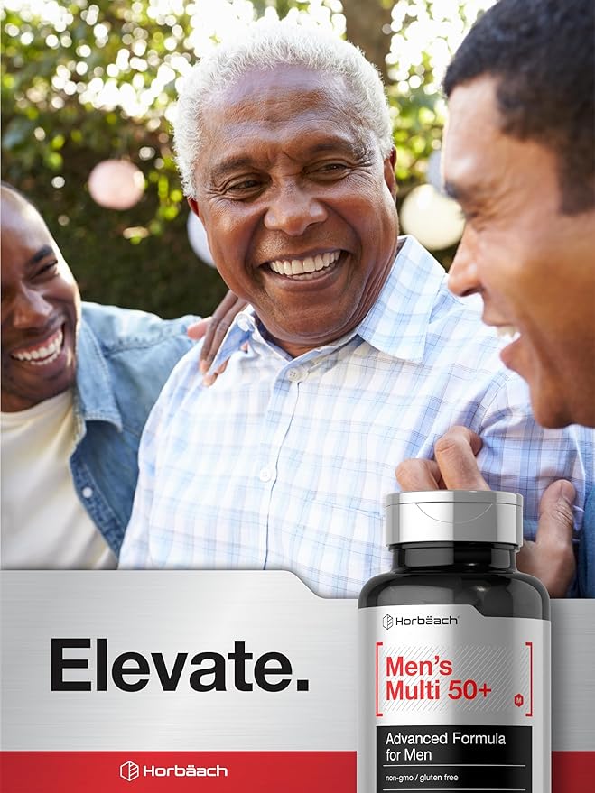 Horbäach Mens Multivitamins 50 Plus | 60 Caplets | with Calcium, Magnesium, Vitamin A, B, C, D & E | 50+ Advanced Formula | Non-GMO & Gluten Free Supplement