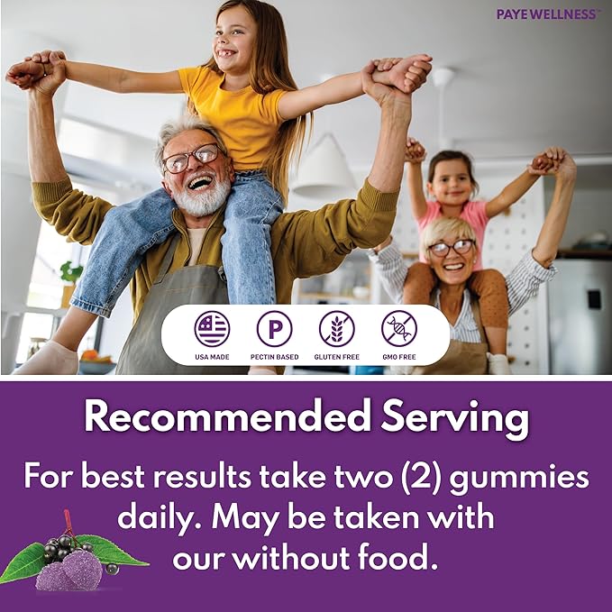 Elderberry Gummies Immune Support, Daily Support for Kids and Adults*, with Sambucus Elderberry, Zinc, Vitamin C, D3, B6, B12, Plus - Dietary Supplement - 70 Count