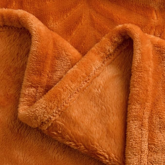SOCHOW Super Soft Flannel Fleece Fall Throw Blanket, Lightweight Cozy Warm Leaves Textured Plush Blanket for Bed Couch Sofa, 50 x 60 Inches, Orange