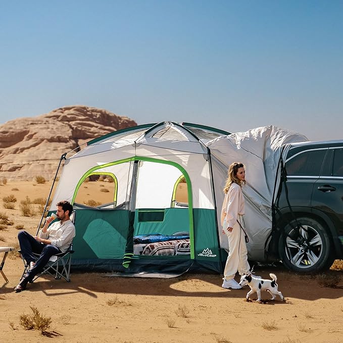 SUV Tents for Camping 6 Person Waterproof, Car Family Camping Tent with Tailgate Attachment for SUV, Jeep, Truck with Cap, Easy Setup Large Tent for Outdoor Camping
